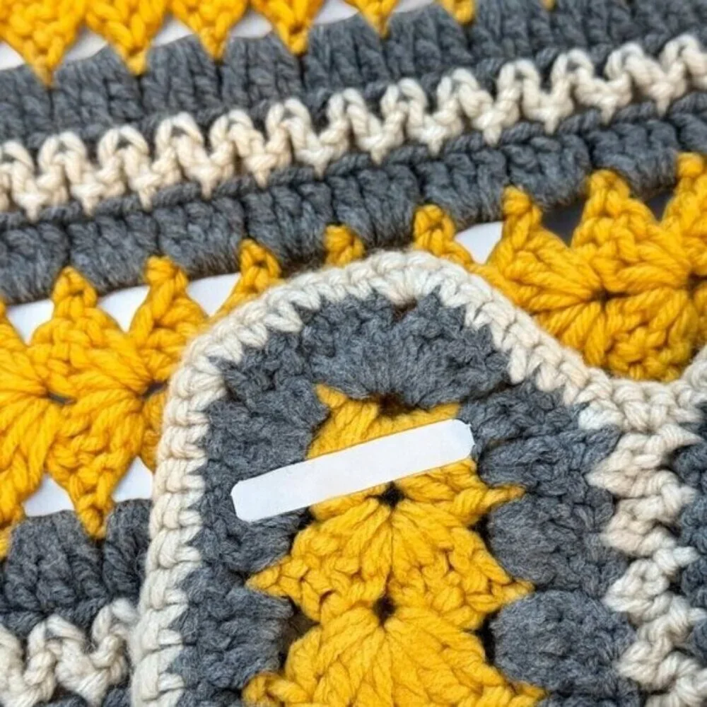 Crochet Afghan Baby Blanket Yellow Grey Stripes Approx 37